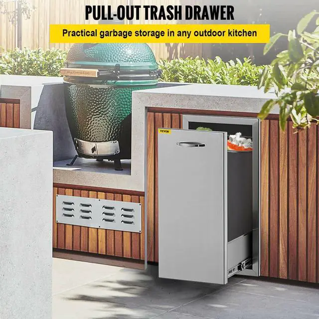 Alt view image 2 of 7 - Drawer Outdoor Kitchen BBQ Island Narrow Trash Bin Stainless Steel 26" X 13.5"