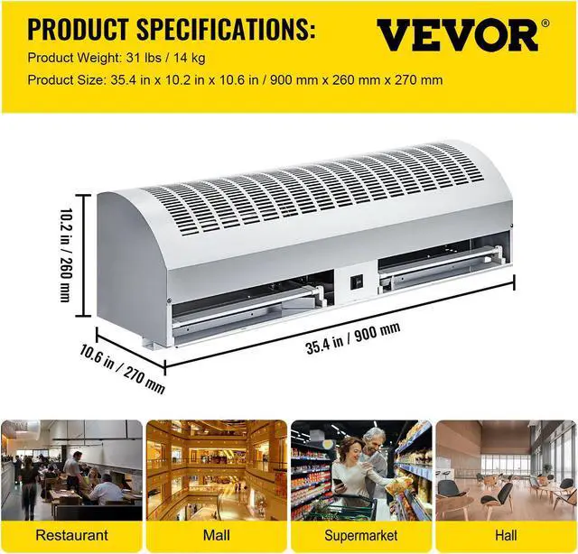 Alt view image 7 of 7 - Air Curtain Door Air Curtain 2 Speeds 36'' 1500CFM Commercial Mesh w/Switch UL