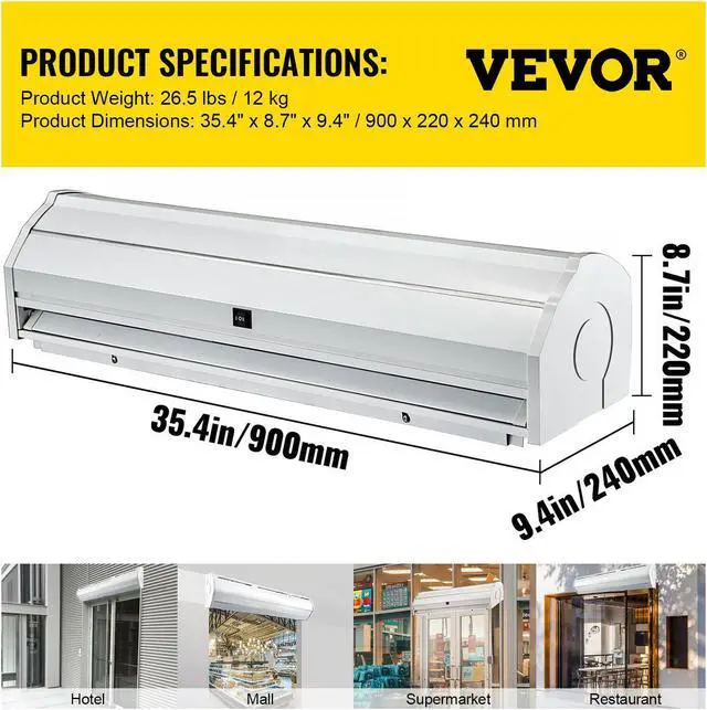 Alt view image 7 of 7 - 36" Indoor Air Curtain Commercial 2 Speeds 668CFM w/2 Limit Switch UL Certified