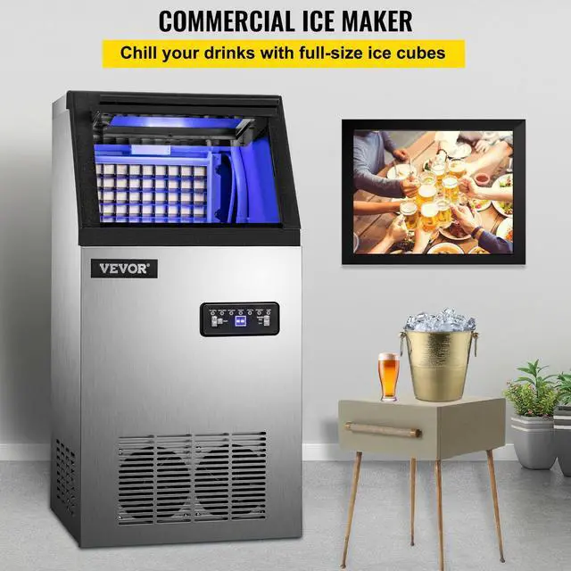 Alt view image 2 of 7 - 132LBS/24H Commercial Ice Maker Undercounter Freestand Ice Cube Machine