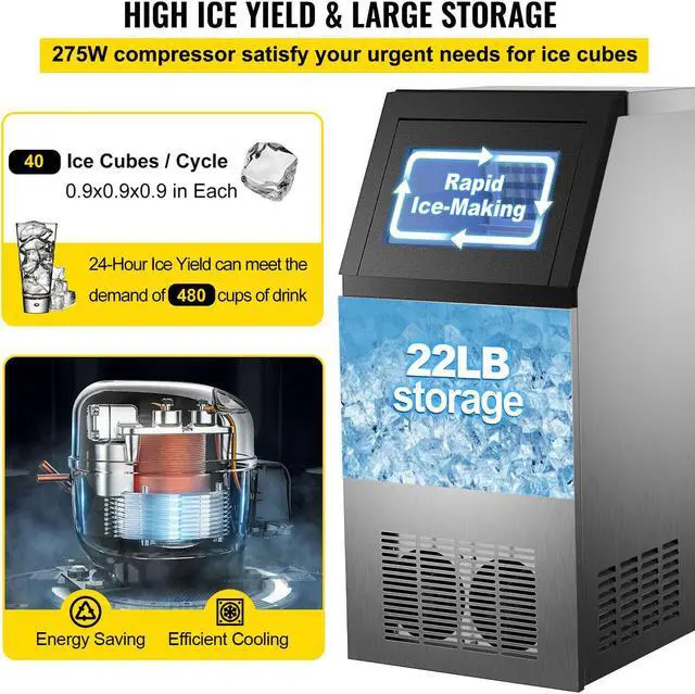 Alt view image 3 of 7 - 132LBS/24H Commercial Ice Maker Undercounter Freestand Ice Cube Machine