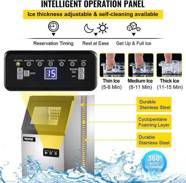 Alt view image 4 of 7 - 132LBS/24H Commercial Ice Maker Undercounter Freestand Ice Cube Machine