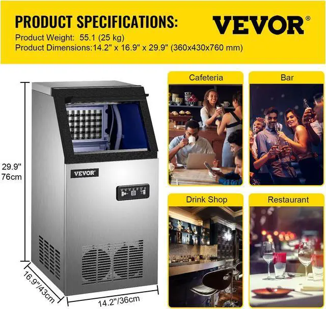 Alt view image 7 of 7 - 132LBS/24H Commercial Ice Maker Undercounter Freestand Ice Cube Machine