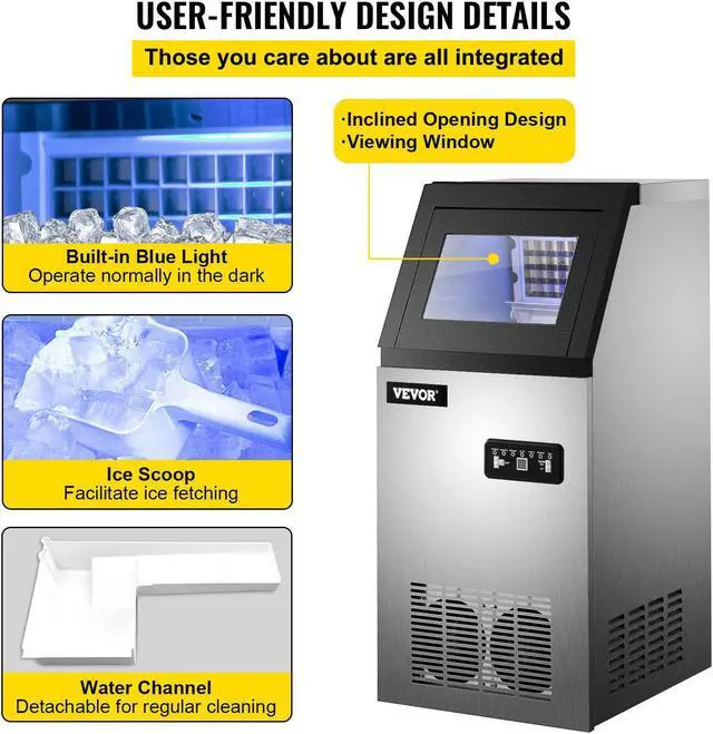 Alt view image 6 of 7 - 132LBS/24H Commercial Ice Maker Undercounter Freestand Ice Cube Machine