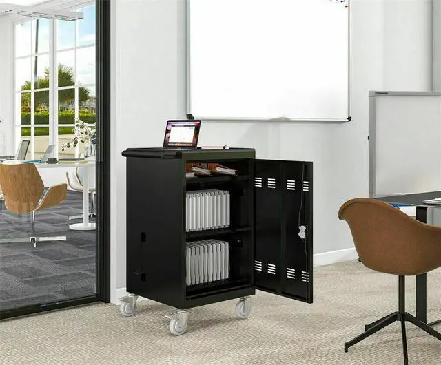 Alt view image 2 of 6 - 30-Device Mobile Charging Cart and Cabinet AC for Tablets Laptops Fasting Charge