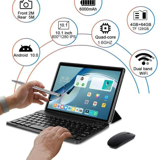 Alt view image 2 of 7 - 10 Inch Android 10, 4GB RAM 64GB ROM 1920x1200 IPS w Keyboard/Mouse