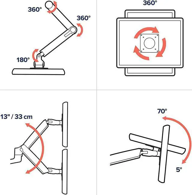 Alt view image 7 of 7 - Ergotron  LX Vertical Stacking Dual Monitor Arm, VESA Desk Mount  for 2 Monitors Up to 40 Inches, 7 to 22 lbs Each  Tall Pole, Polished Aluminum