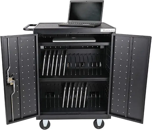 Alt view image 4 of 7 - 32 Device Mobile Charging and Storage Cart for iPads, Chromebooks and Laptop Computers, Up to 13-inch Screen Size, Surge Protection, Front & Back Access Locking Cabinet