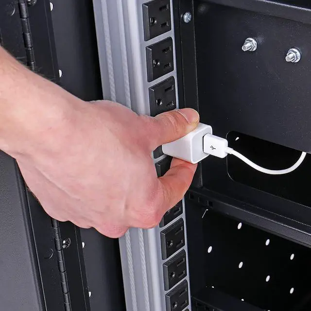 Alt view image 6 of 7 - 32 Device Mobile Charging and Storage Cart for iPads, Chromebooks and Laptop Computers, Up to 13-inch Screen Size, Surge Protection, Front & Back Access Locking Cabinet