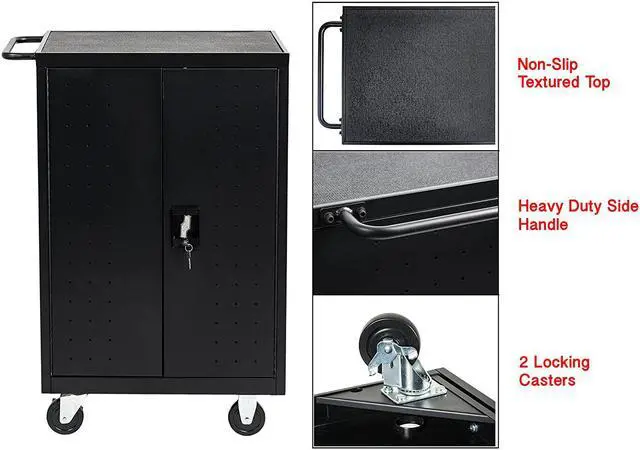 Alt view image 3 of 7 - 20 Device Mobile Charging and Storage Cart for iPads, Chromebooks and Laptop Computers, Up To 17-Inch Screen Size, Surge Protection, Front & Back Access Locking Cabinet, Black