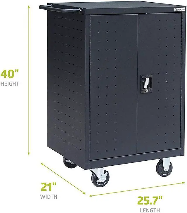 Alt view image 6 of 7 - 20 Device Mobile Charging and Storage Cart for iPads, Chromebooks and Laptop Computers, Up To 17-Inch Screen Size, Surge Protection, Front & Back Access Locking Cabinet, Black