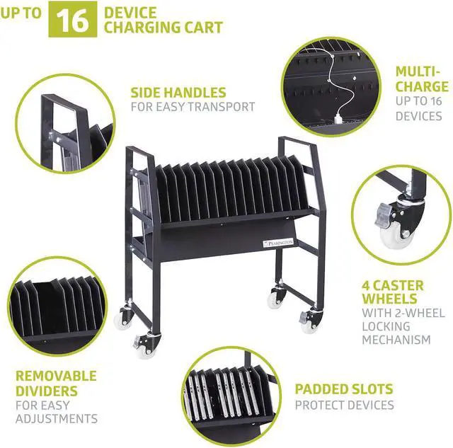 Alt view image 2 of 6 - 16 Device Mobile Open Charging Cart for iPads, Chromebooks and Laptop Computers, Compatible with Any Screen Size, Easy Access Slots, Removable Dividers, Small Footprint, Surge Protection