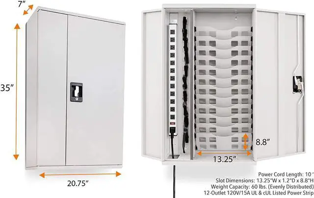 Alt view image 4 of 5 - Fully assembled Line Leader Wall Mounted Charging Station | Locking Security Cabinet Charges 12 Devices | Compatible w/Tablets & Chromebooks | Perfect for Schools, Offices, Healthcare Facilities More