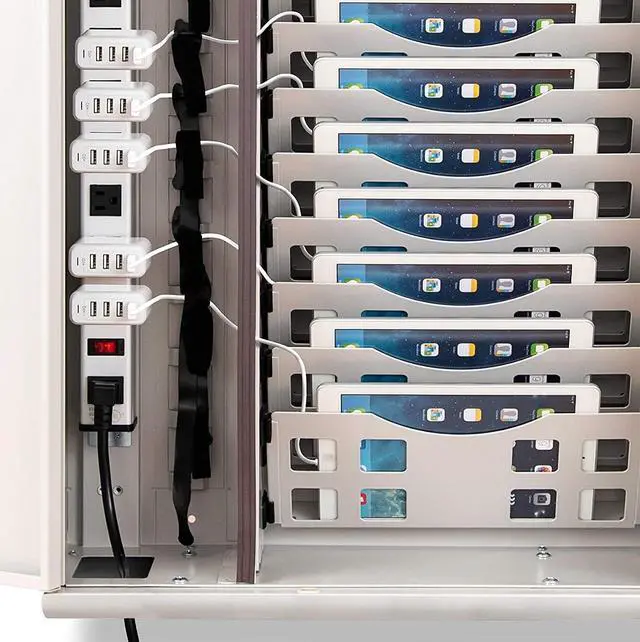 Alt view image 5 of 5 - Fully assembled Line Leader Wall Mounted Charging Station | Locking Security Cabinet Charges 12 Devices | Compatible w/Tablets & Chromebooks | Perfect for Schools, Offices, Healthcare Facilities More