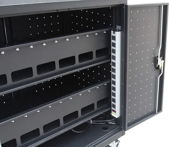 Alt view image 6 of 7 - 24 Device Mobile Charging and Storage Cart for iPads, Chromebooks and Laptop Computers, Up to 15-Inch Screen Size, Surge Protection, Front & Back Access Locking Cabinet