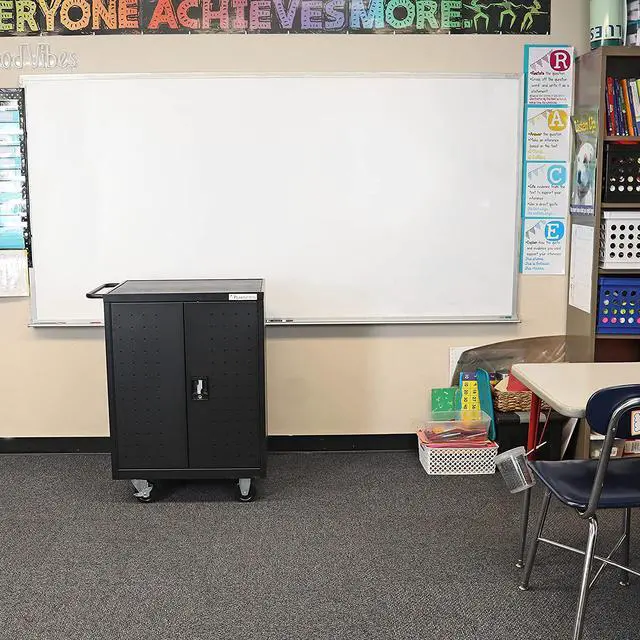 Alt view image 2 of 7 - 24 Device Mobile Charging and Storage Cart for iPads, Chromebooks and Laptop Computers, Up to 15-Inch Screen Size, Surge Protection, Front & Back Access Locking Cabinet