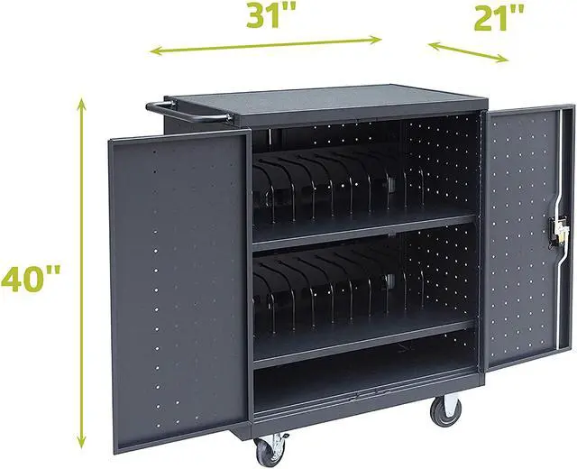 Alt view image 7 of 7 - 24 Device Mobile Charging and Storage Cart for iPads, Chromebooks and Laptop Computers, Up to 15-Inch Screen Size, Surge Protection, Front & Back Access Locking Cabinet