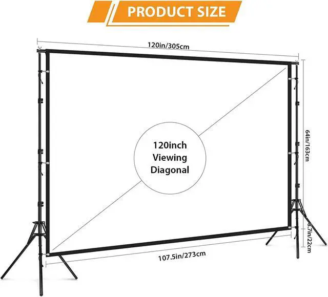 Alt view image 3 of 7 - Projector Screen with Stand: 120 inch Portable Indoor Outdoor Projector Screen Fordable & Wrinkle-Free Outdoor Movie Screen with Carry Bag for Home Theater Camping and Recreational Events