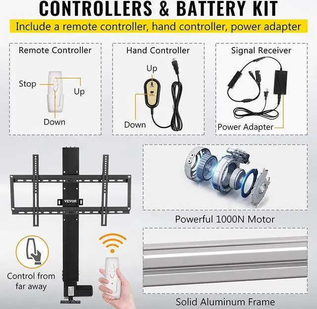 Alt view image 5 of 7 - VEVOR Motorized TV Lift Stroke Length 20 Inches Motorized TV Mount Fit for 28-32 Inch TV Lift with Remote Control Height Adjustable 30-50 Inch,Load Capacity 132 Lbs