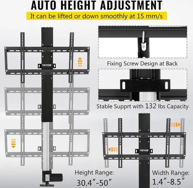 Alt view image 3 of 7 - VEVOR Motorized TV Lift Stroke Length 20 Inches Motorized TV Mount Fit for 28-32 Inch TV Lift with Remote Control Height Adjustable 30-50 Inch,Load Capacity 132 Lbs