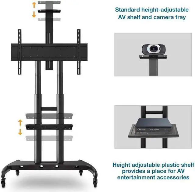 Alt view image 5 of 5 - NB North Mobile TV Cart TV Stand with Wheels for 55" - 80" Inch LCD LED OLED Plasma Flat Panel Screens up to 200lbs AVA1800-70-1P