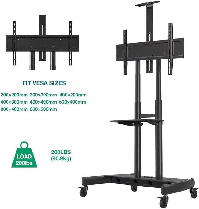 Alt view image 3 of 5 - NB North Mobile TV Cart TV Stand with Wheels for 55" - 80" Inch LCD LED OLED Plasma Flat Panel Screens up to 200lbs AVA1800-70-1P