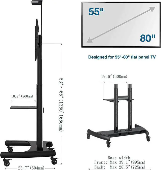 Alt view image 4 of 5 - NB North Mobile TV Cart TV Stand with Wheels for 55" - 80" Inch LCD LED OLED Plasma Flat Panel Screens up to 200lbs AVA1800-70-1P