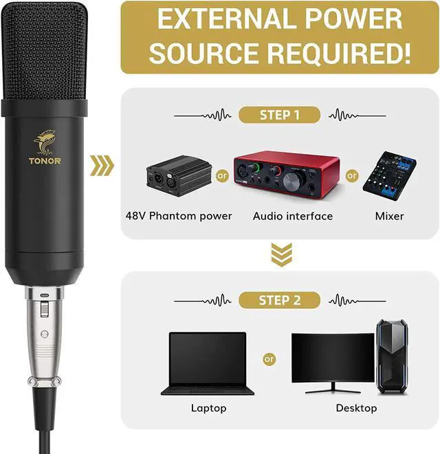 Alt view image 2 of 6 - XLR Condenser Microphone, TONOR Professional Cardioid Studio Mic Kit with T20 Boom Arm, Shock Mount, Pop Filter for Recording, Podcasting, Voice Over, Streaming, Home Studio, YouTube