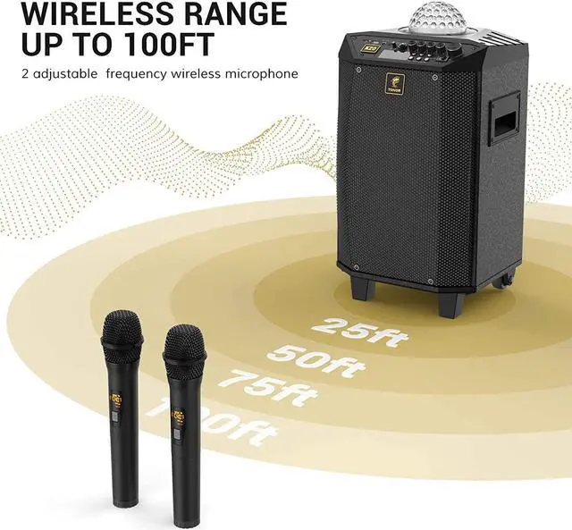 Alt view image 5 of 7 - Wireless Karaoke Machine, TONOR PA System Portable Singing Speaker with Dual Wireless Microphones, Disco Ball for Home Karaoke, Party, Class and Church