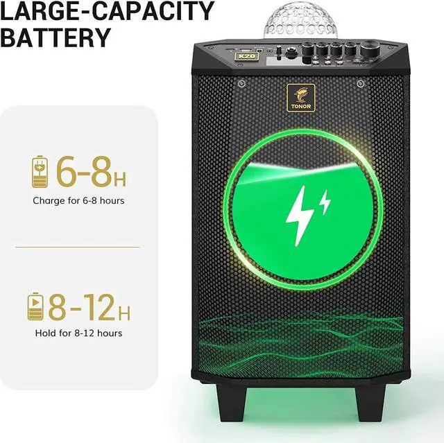 Alt view image 4 of 7 - Wireless Karaoke Machine, TONOR PA System Portable Singing Speaker with Dual Wireless Microphones, Disco Ball for Home Karaoke, Party, Class and Church