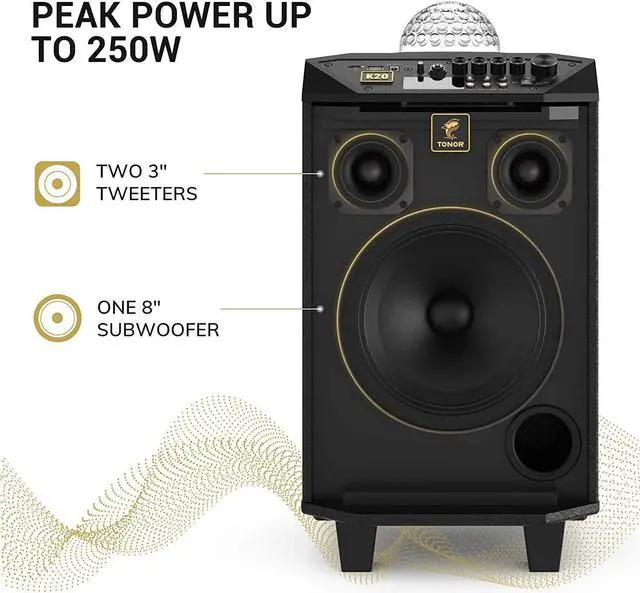 Alt view image 3 of 7 - Wireless Karaoke Machine, TONOR PA System Portable Singing Speaker with Dual Wireless Microphones, Disco Ball for Home Karaoke, Party, Class and Church