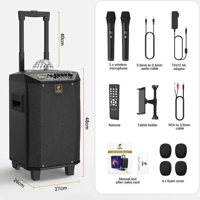 Alt view image 7 of 7 - Wireless Karaoke Machine, TONOR PA System Portable Singing Speaker with Dual Wireless Microphones, Disco Ball for Home Karaoke, Party, Class and Church