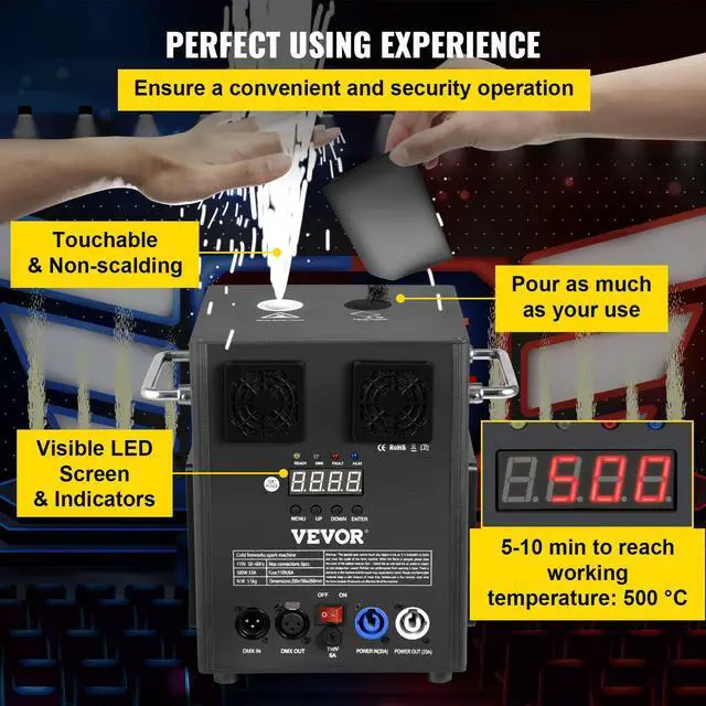 Alt view image 3 of 7 - VEVOR 500W DMX Mini Cold Spark Machine Indoor Firework Machine for Stage 5-8.2ft