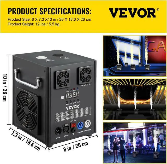 Alt view image 7 of 7 - VEVOR 500W DMX Mini Cold Spark Machine Indoor Firework Machine for Stage 5-8.2ft