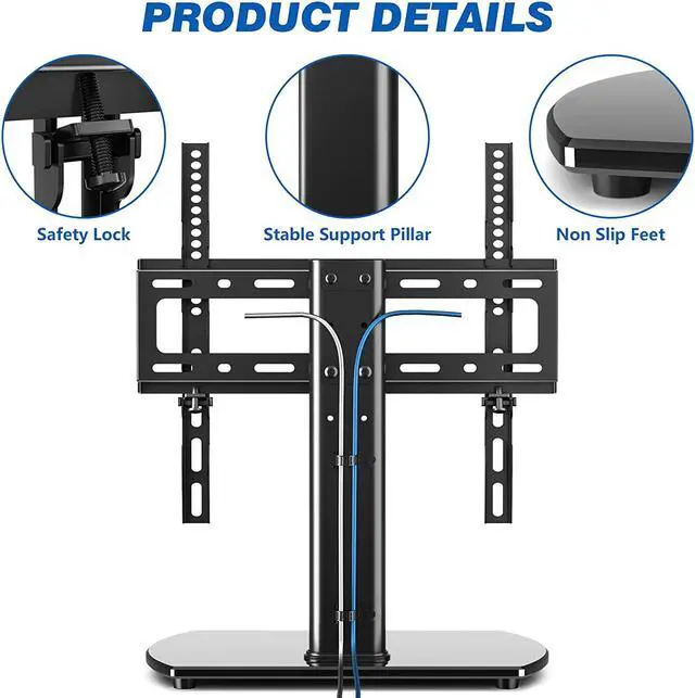 Alt view image 4 of 6 - Universal Swivel TV Stand Base Table Top TV Stand Replacement for 27 32 37 39 40 43 49 50 55 Inch LCD LED Plasma Flat Screens up to 88 lbs, Height Adjustable Pedestal TV Mount with Tempered Glass Base