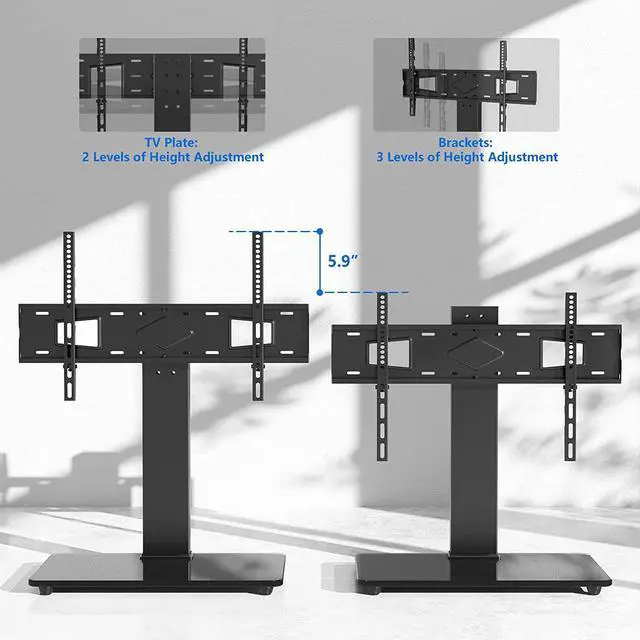 Alt view image 5 of 7 - Universal Swivel TV Stand Table Top TV Stand Base for 40 to 86 Inch Flat Screen TVs, Height Adjustable Mount, Center TV Stand Replacement with Tempered Glass Base