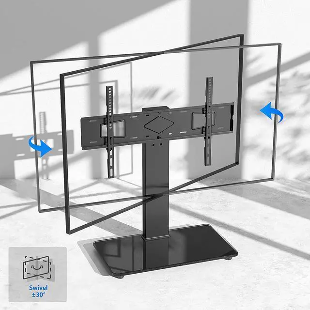 Alt view image 6 of 7 - Universal Swivel TV Stand Table Top TV Stand Base for 40 to 86 Inch Flat Screen TVs, Height Adjustable Mount, Center TV Stand Replacement with Tempered Glass Base