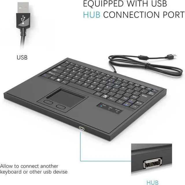 Alt view image 3 of 7 - Waterproof Industrial Keyboard with Touchpad Wired Compact Portable, Black