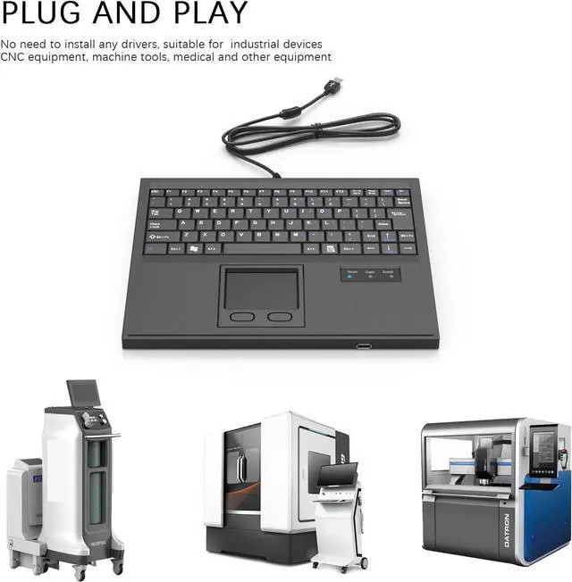 Alt view image 7 of 7 - Waterproof Industrial Keyboard with Touchpad Wired Compact Portable, Black