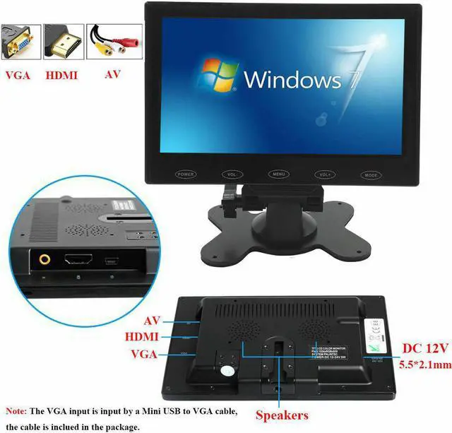 Alt view image 4 of 7 - Mini 7" LCD CCTV Monitor HD PC Screen AV RCA VGA HDMI 800x480 for Raspberry DSLR