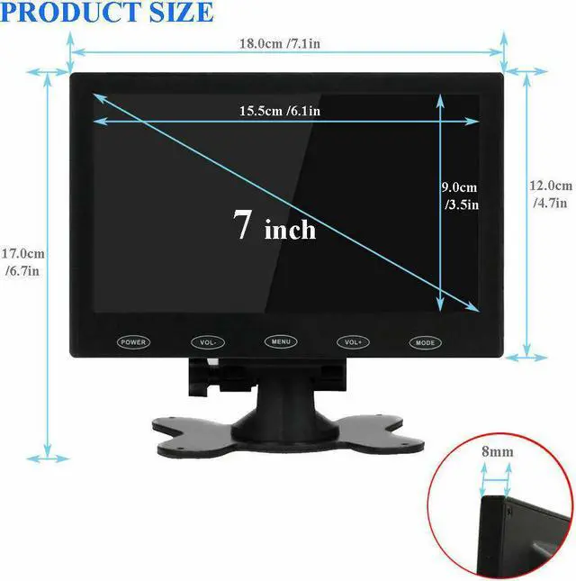 Alt view image 2 of 7 - Mini 7" LCD CCTV Monitor HD PC Screen AV RCA VGA HDMI 800x480 for Raspberry DSLR