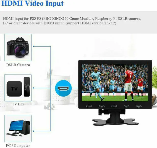 Alt view image 5 of 7 - Mini 7" LCD CCTV Monitor HD PC Screen AV RCA VGA HDMI 800x480 for Raspberry DSLR