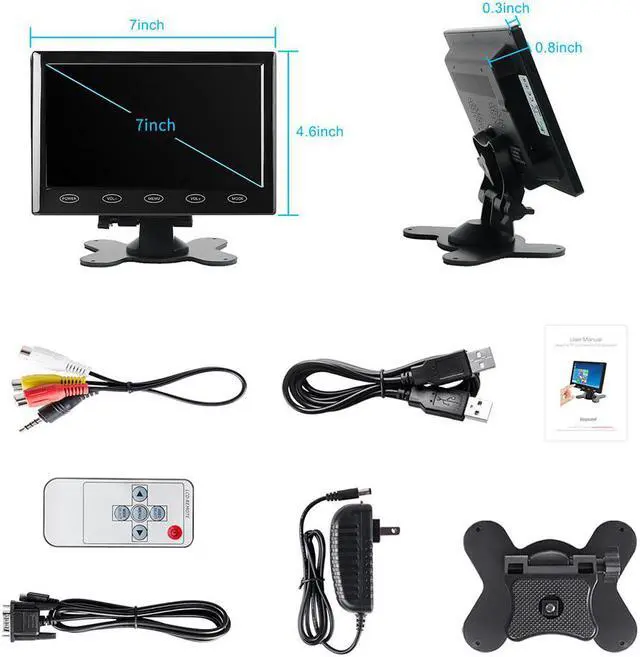 Alt view image 2 of 5 - Security Monitor 7 Inch IPS Small HDMI Portable Monitor USB Powered 1024x600 HD AV VGA