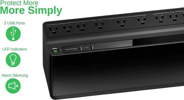 Alt view image 5 of 5 - APC UPS Battery Backup and Surge Protector, 850VA Backup Battery Power Supply, BE850G2 Back-UPS with (2) USB Charger Ports
