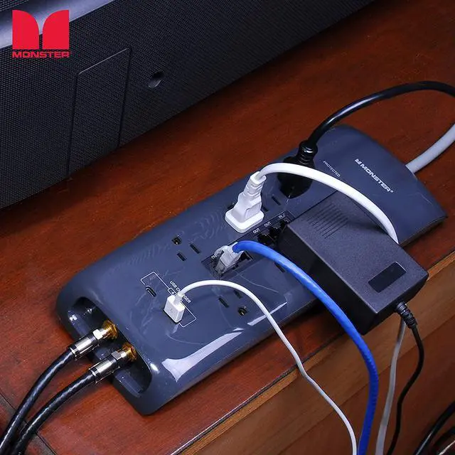 Alt view image 7 of 7 - Monster Power Strip Surge Protector with USB Ports - Heavy Duty Protection for 12 Plug-ins and 2 USB Gadgets - for Computers, Home Theatre, Home and Office Appliance, 12-Outlet with USB-C, USB-A