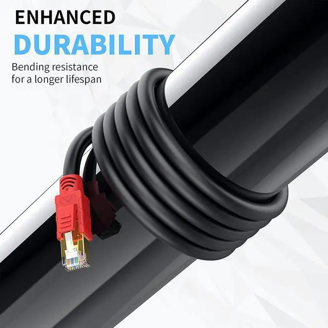 Alt view image 5 of 6 - Cat 8 Outdoor Ethernet Cable 200 ft, Mopfxt Shielded 26AWG 40Gbps 2000Mhz SFTP, Heavy Duty High Speed Cat8 Outdoor Ethernet LAN Network RJ45 Cable- in Wall, Weatherproof for Router, Modem, Gaming