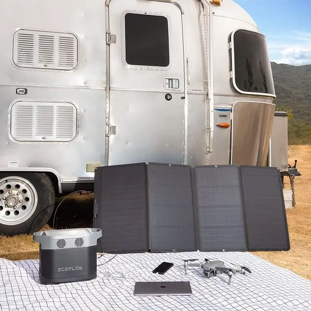 Alt view image 6 of 6 - Solar Generator DELTA 1260Wh with 160W Solar Panel, 6 X 1800W (3300W Surge) AC Outlets, Portable Power Station for Outdoors Camping RV High-Power Appliances Emergency