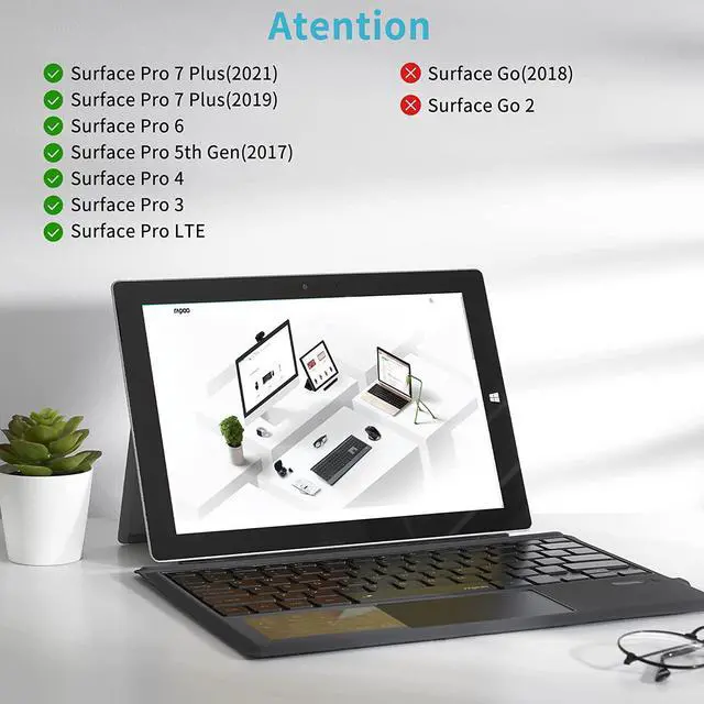 Alt view image 5 of 7 - Bluetooth Surface Pro Keyboard, 7 Colors Backlits for Surface Pro 7/7+/6/5 (Pro 2017)/4/Surface Pro 3 2014 12.3 inch Tablet with Trackpad - Detachable Wireless Keyboard Type Cover