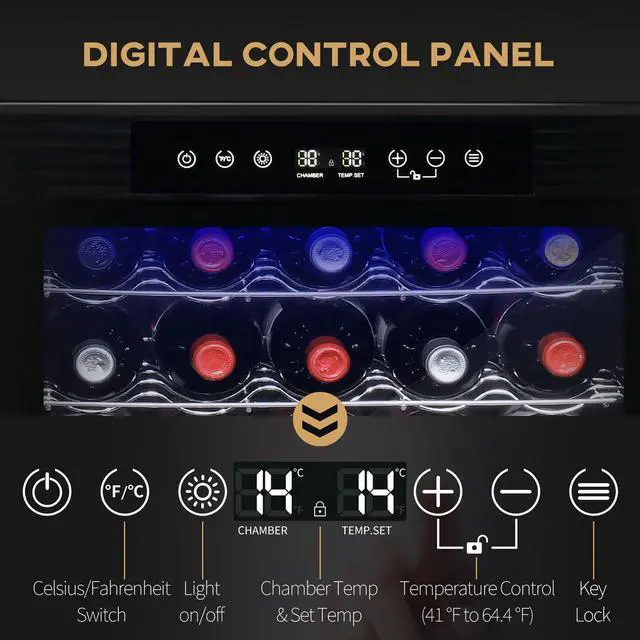 Alt view image 4 of 7 - 24" Wine Beverage Cooler Refrigerator w/ 18 Bottle Capacity & LCD Screen, Black