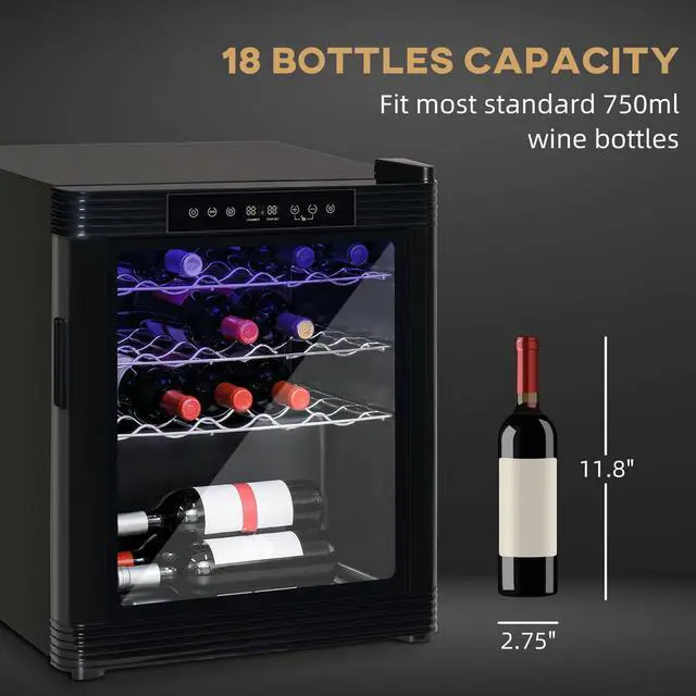 Alt view image 3 of 7 - 24" Wine Beverage Cooler Refrigerator w/ 18 Bottle Capacity & LCD Screen, Black